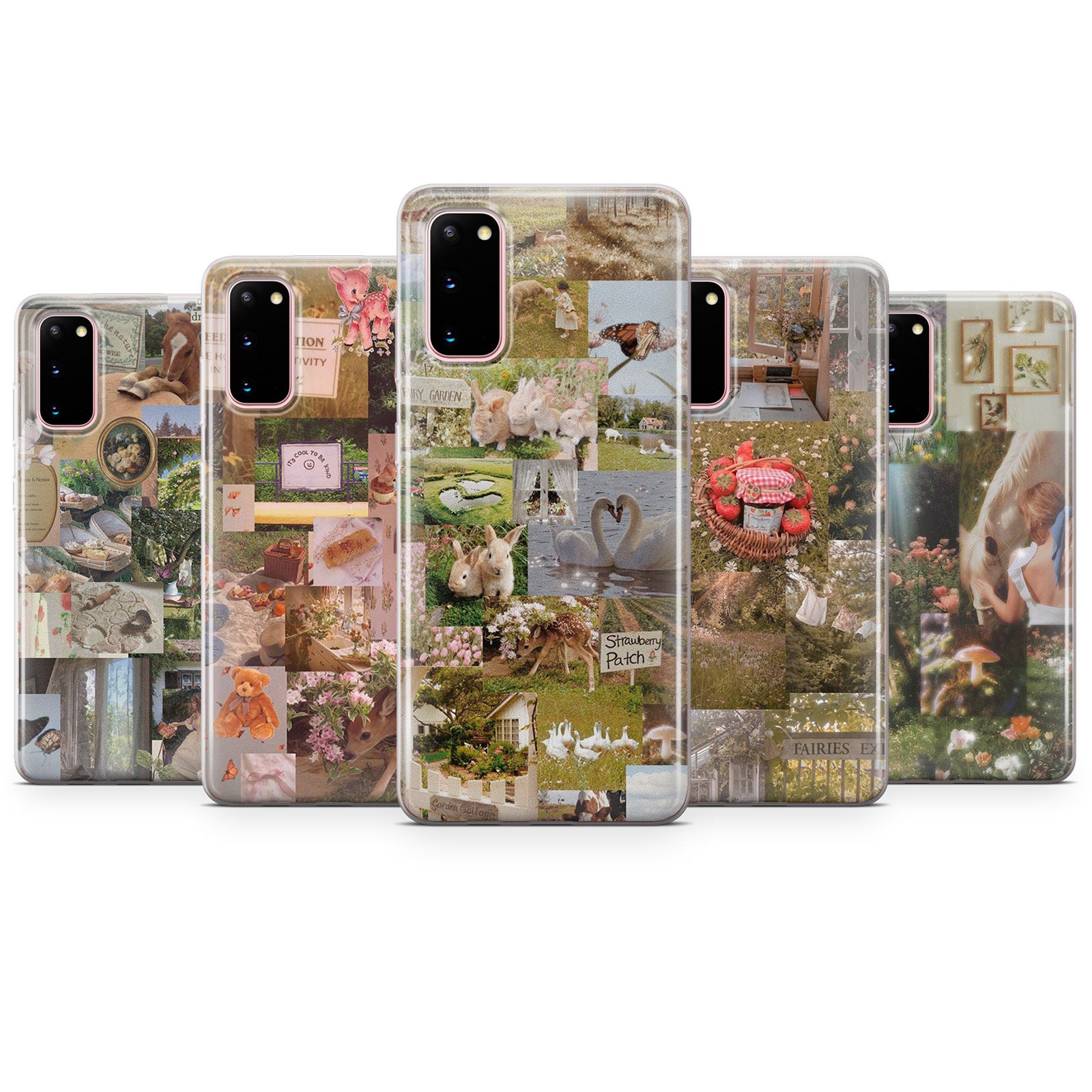 Cottagecore Phone Case, Aesthetic Collage Cover for iPhone 14 Pro, 13, 12,  11, XR, 8, 7 & Samsung S21, A50, A51, A53, Huawei P20, P30 Lite 