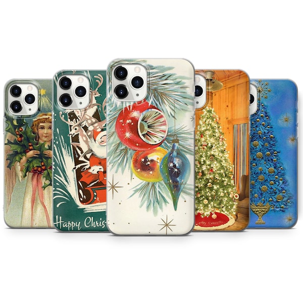 Vintage Christmas phone case, Holiday cover for iPhone 14 Pro, 13, 12, 11, XR, 8+, 7 & Samsung S21, A50, A51, A53, Huawei P20, P30 Lite a5