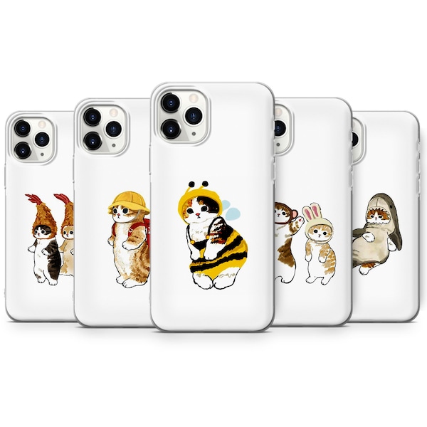 Cute cat phone case, Japanese art phone cover for iPhone 14 Pro, 13, 12, 11, XR, 8+, 7 & Samsung S21, A50, A51, A53, Huawei P20, P30 Lite c4