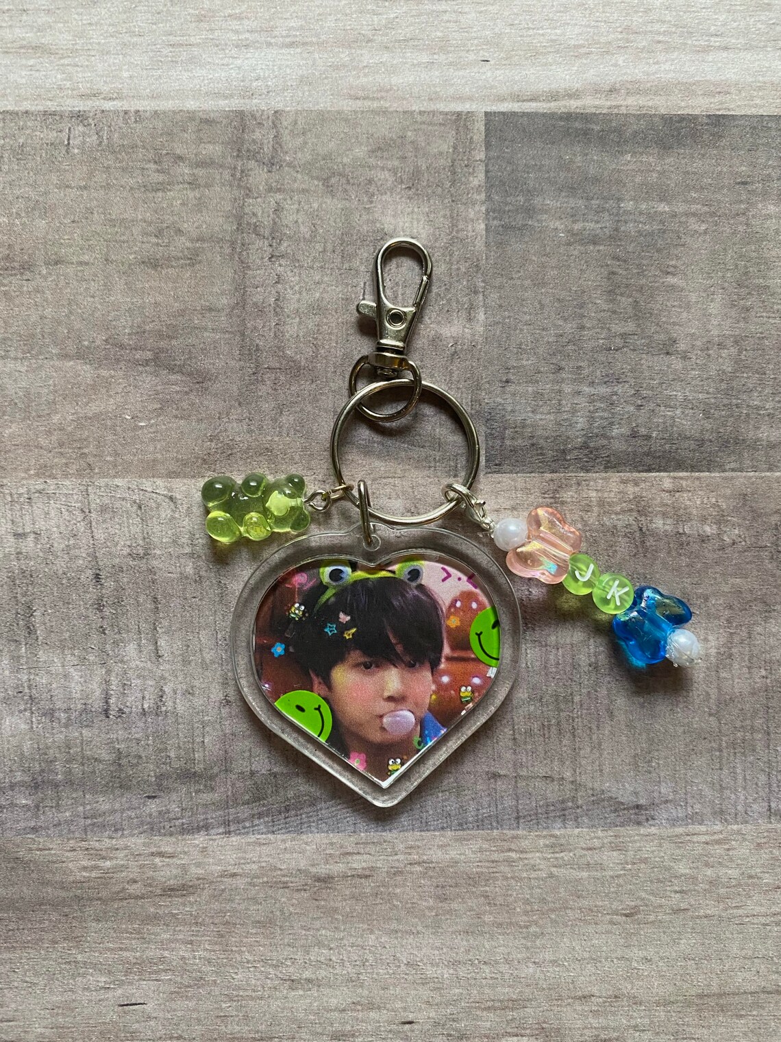 BTS photo Keychain with Beads and Charms Jin J Hope Jimin Suga Etsy