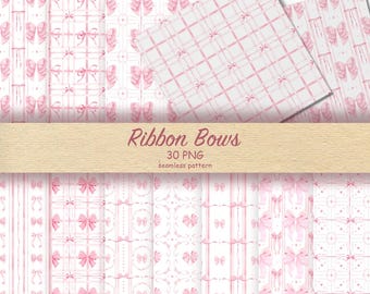 Pink Ribbon Bow Seamless Pattern, Coquette Bow Pattern, Nursery Background, Digital Scrapbooking Baby Shower Bow Pattern, Wedding Background