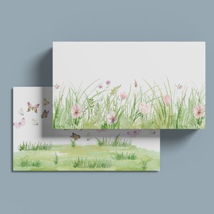 Nature clipart, wild grass clipart, grass borders seamless clipart, wild herb and meadow flowers, butterflies clipart image 7