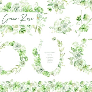 Buquê de flores e folhas verdes em aquarela, borda, moldura e clipart de guirlanda. Casamento digital, folhas verdes, ervas, rosas, flores, aquarela, PNG
