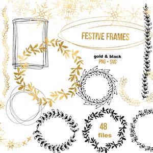Bloemenkrans en randen SVG, vakantie Svg en PNG voor kaarten en uitnodigingen, botanische gouden frames, cirkelframe Svg, bloemen clipart SVG