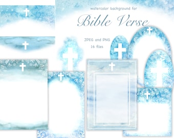 Watercolor blue floral cross clipart,  BLUE digital background, Watercolor Easter Cross clipart, First Holy Communion Baptism border