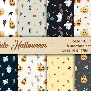 Watercolor Halloween Seamless Repeat Pattern. Pumpkin pattern. Printable Digital Paper, Holiday pumpkins, ghosts, autumn patterns