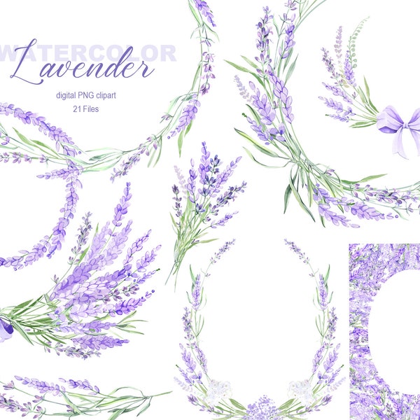 Watercolor Lavender Arrangement, Purple flowers clipart, Hand painted Provence Lavender Bouquet, Lilac Wedding flower, logo design png