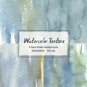 Dusty Blue ombre Watercolor Digital Paper pack. Blue watercolor wallpaper. Hand Painted Background, Scrapbook Paper. Watercolor clipart