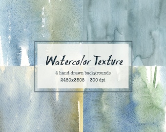 Dusty Blue ombre Watercolor Digital Paper pack. Blue watercolor wallpaper. Hand Painted Background, Scrapbook Paper. Watercolor clipart