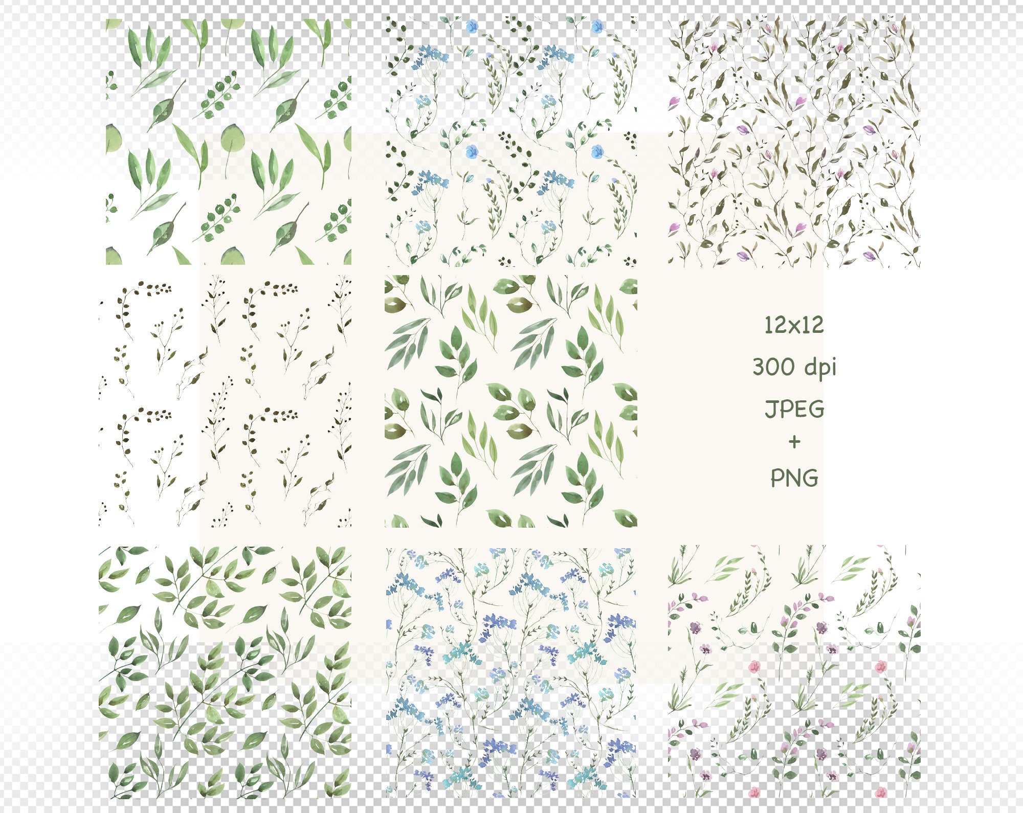 Greenery Leaves Seamless Pattern. Watercolor Floral Surface Pattern ...