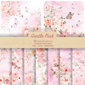Watercolor Rose Digital Paper, Floral Patterns for Scrapbooking, Wedding Clipart, Pink Floral Pattern, Digital Download