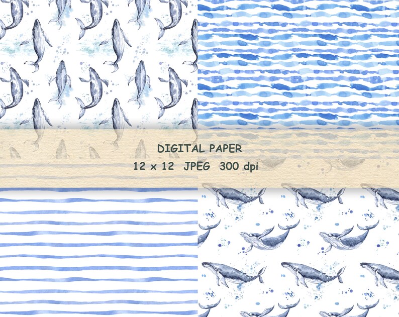 Ocean Life Digital Scrapbook Paper Set. Watercolor Nautical - Etsy