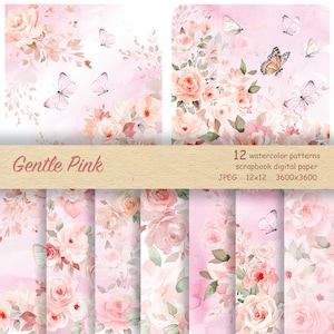 Papel de álbum de recortes floral digital em aquarela, fundo de chá de bebê rosa blush, papel de álbum de recortes em aquarela rosa blush, fundo rosa de casamento