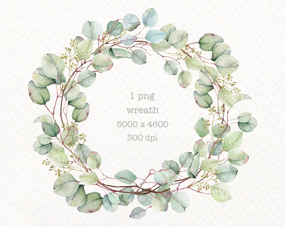 Eucalyptus Wreath Watercolor Illustration Greenery Wreath - Etsy