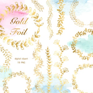 Gouden bloemenframes clipart. Botanische bruiloft lijntekeningen. Gouden lijntekeningen rand, logo en monogram, afdrukbare bloemsierkunst, rand en slinger