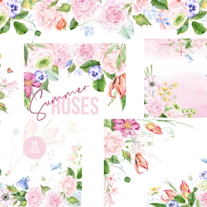 Elegant pink floral border frames, Pink red and greenery, Digital floral clipart png, Corner rose frames, Vibrant wild floral clipart