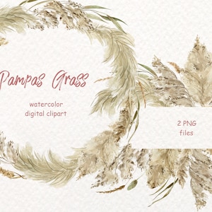 Aquarelle Pampas Grass clipart. Aquarelle Boho Wreaths. Feuilles séchées et herbes. Composition pour mariage boho. Image clipart de cadre de mariage