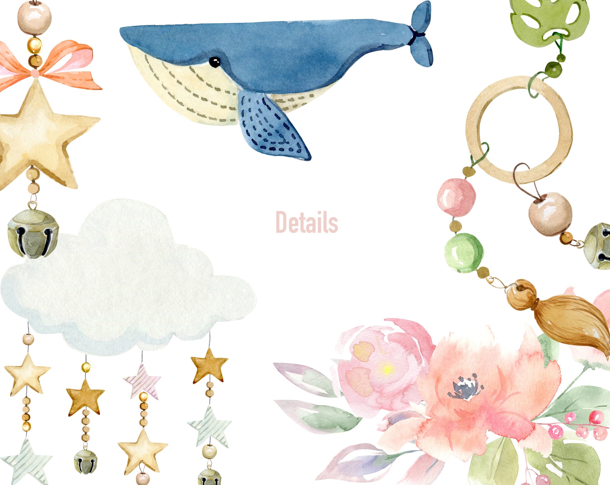 Watercolor Baby Shower Clipart, Boho Nursery Clipart, Cute Kids Toys ...