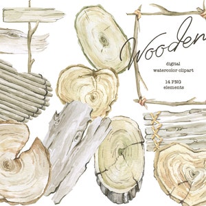 Imágenes prediseñadas de acuarela de rodajas de madera. Imágenes prediseñadas de tablas de madera. Fondo de invitación de boda. Boda rústica, imágenes prediseñadas de pancartas de madera, marcos de madera