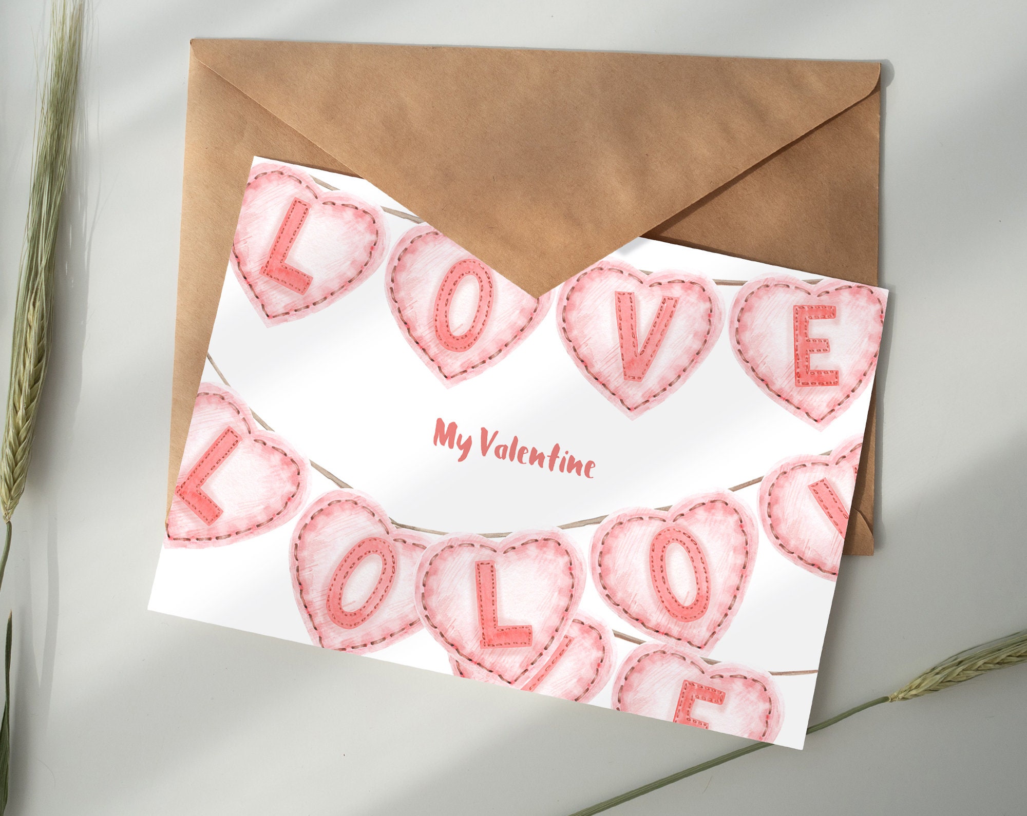 Watercolor Valentine's Day Clipart Red Heart Garland - Etsy