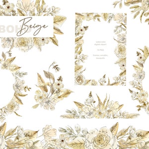 Aquarell elegante beige Boho Blume, Blumenrahmen, Kränze, Grenzen Hochzeitsgrafik, neutrale Blumen Clipart, digitale Clipart PNG