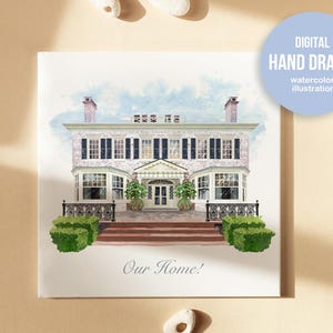 Our First Home Watercolor Illustration, Custom House Portrait, Hand-Drawn Venue Illustration, Printable Housewarming Gift, First Date Venue