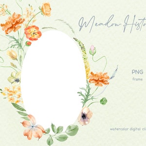 Cadre numérique aquarelle Wildflower Meadow. Cadre floral sauvage, petites fleurs de printemps, PNG Wild Flowers Botanical Clipart, Summer field flowers