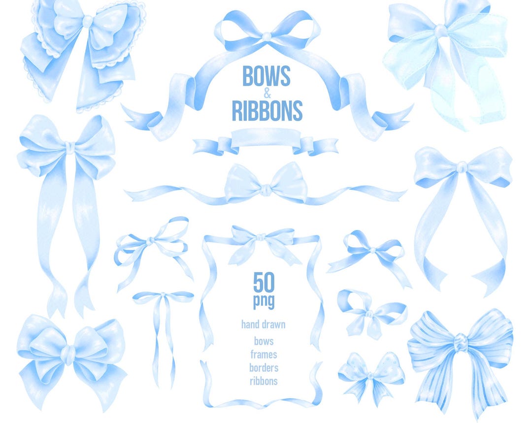 Watercolor Blue Bows and Ribbon Frames, Baby Shower Bow Clipart ...