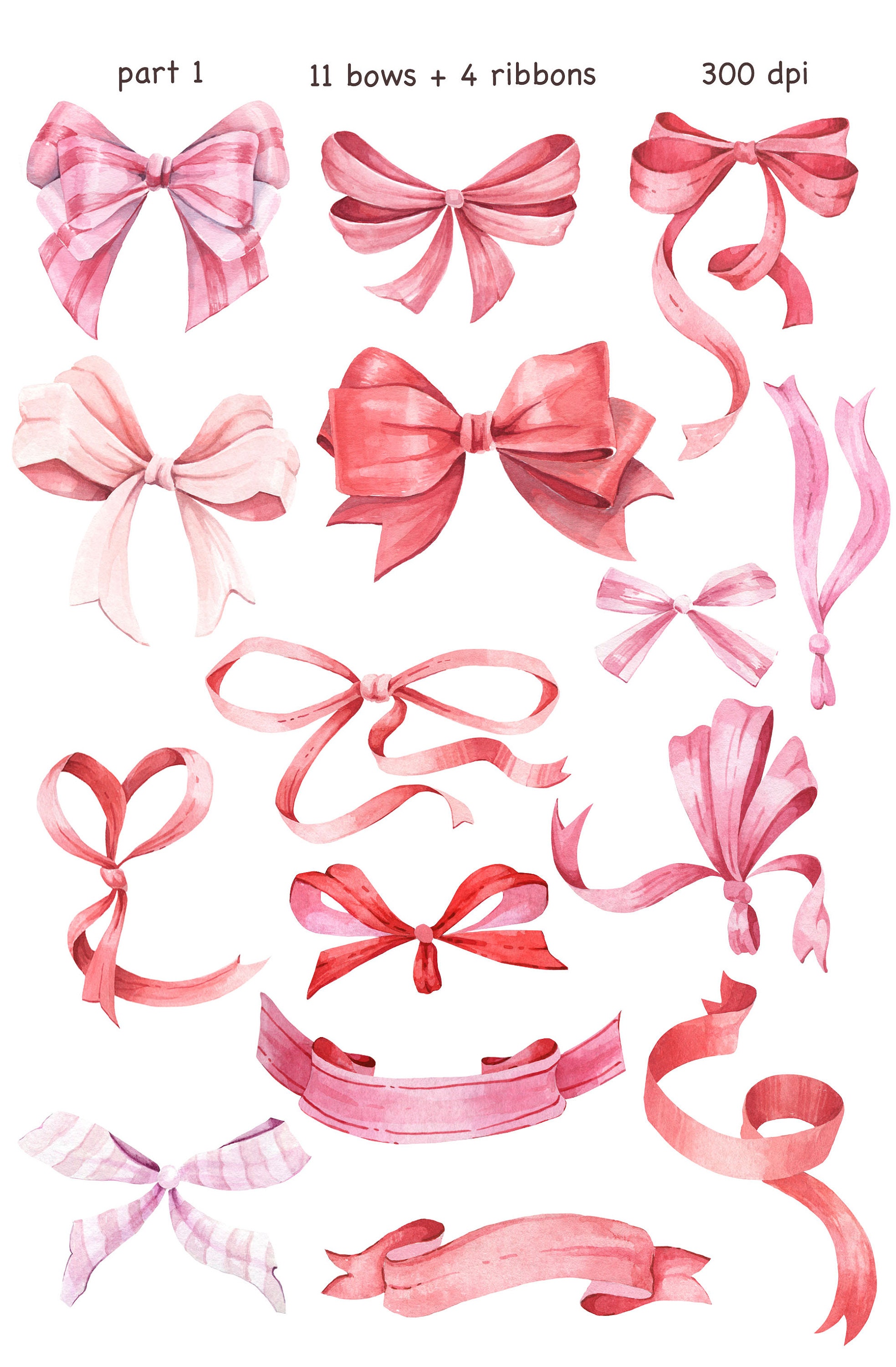 Watercolor Bows Ribbon and Tags Clipart. Pink Bows Birthday - Etsy