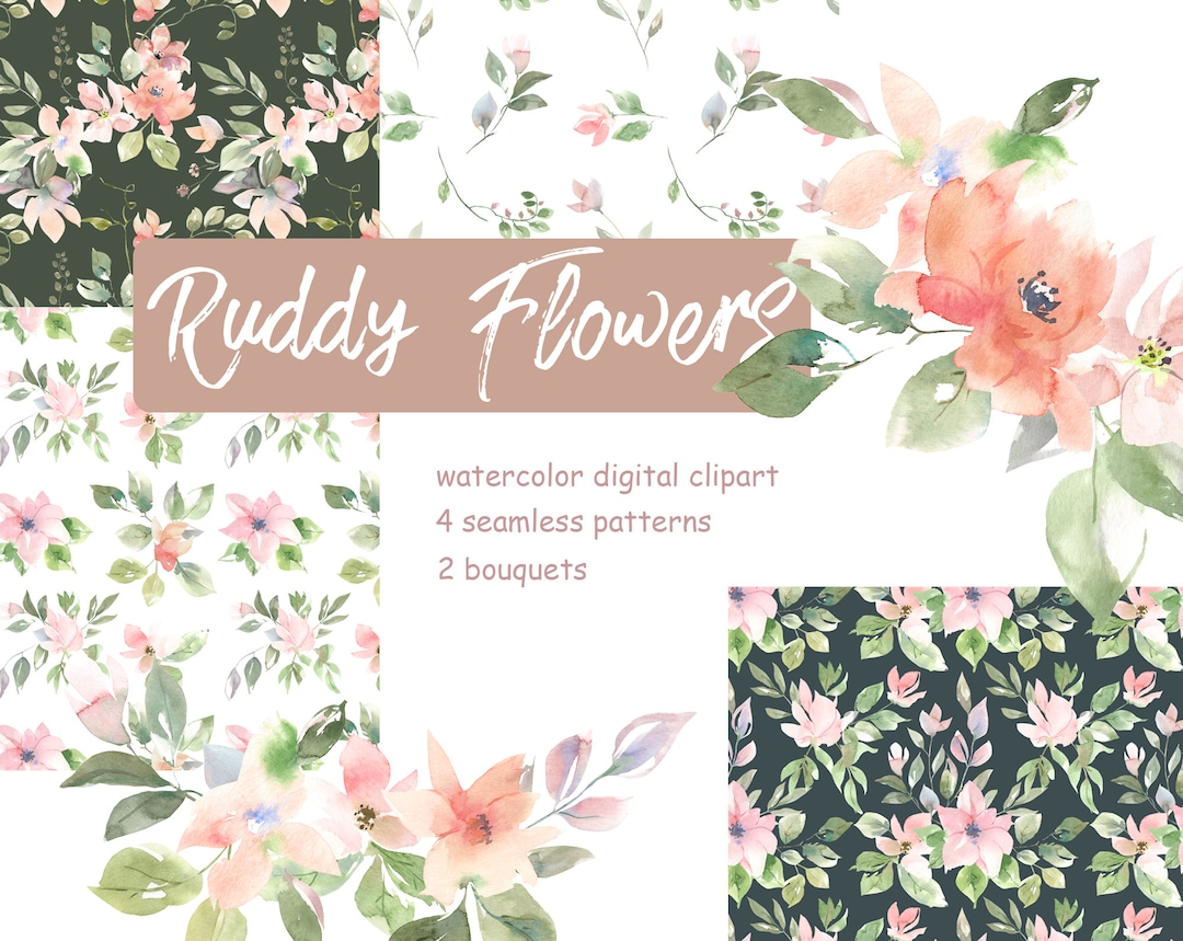 Seamless Floral Printable Papers, Watercolor Flower Background. Blush ...