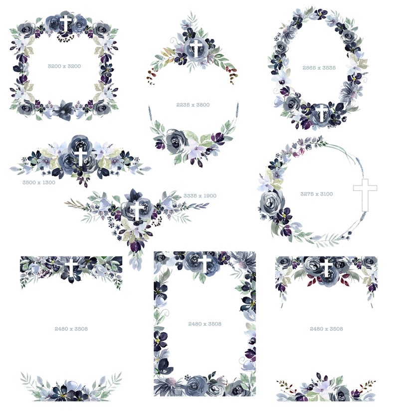 Cross Rose Frame Watercolor Floral Frames With Cross. Floral Religious Cross - Etsy