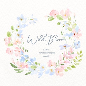 Watercolor Wild Flowers Wreath, Romantic pink wreath, Field flowers frame, Spring summer flowers, watercolor clipart, Wedding Clipart