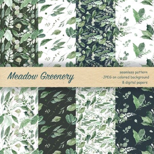 Watercolor Greenery Digital Paper, Digital Background, Printable Scrapbook Paper, Greenery Seamless Pattern, Watercolor Floral Background