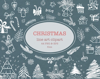 Christmas line art clipart, christmas doodles, winter png and eps files, holiday season clipart, christmas decor