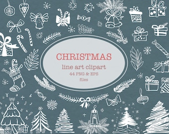 Weihnachten Linie Kunst Clipart, Weihnachten Doodles, Winter png und eps Dateien, Weihnachtszeit Clipart, Weihnachtsdekor