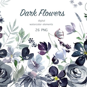Dusty blue botanical clipart. Blue Wildflower floral clipart. simple Leaves and herbs. Light floral clipart. monochrome rose, Navy PNG set