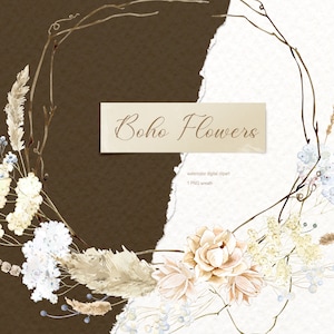 Corona boho ad acquerello. Clipart di fiori secchi. Corona floreale Png. Boho Wedding PNG. Boho foglia secca. Composizione del matrimonio floreale di primavera