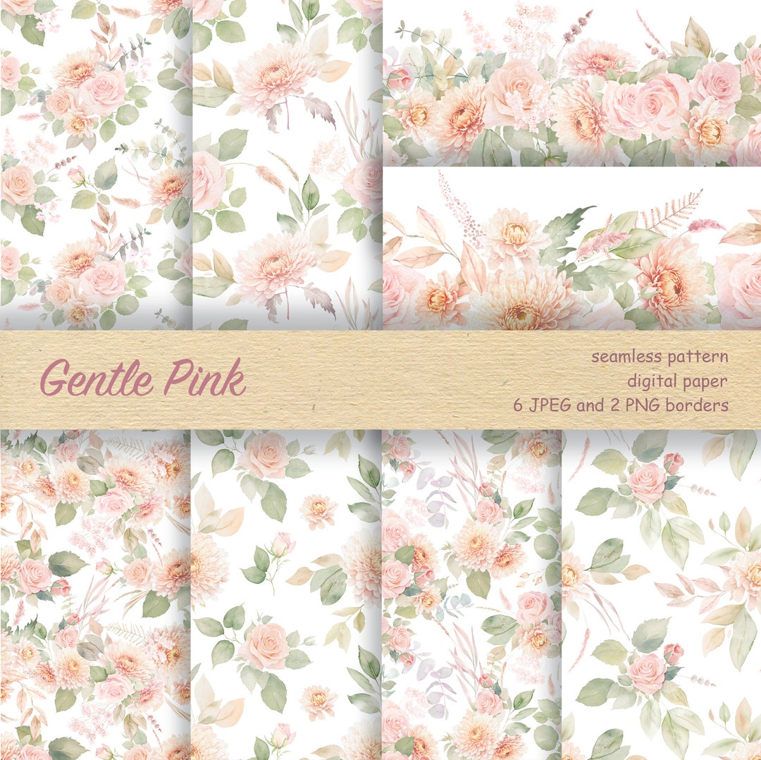 Watercolor Pastel Pink Floral Digital Paper, Boho Seamless Pattern ...