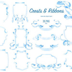 Aquarell blauer Kamm Rahmen und Bänder, Baby-Dusche Clipart, Bilderrahmen, Grenzen, Kinderzimmer Baby, PNG Ribbon Banner, Hochzeit, Etikettenrahmen,