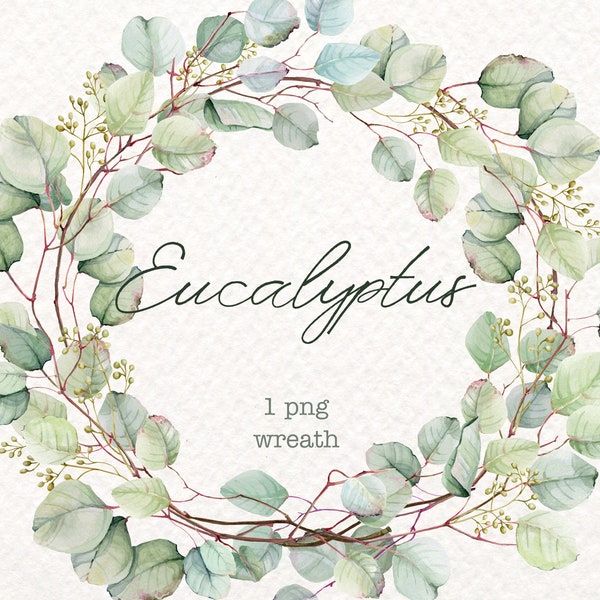 Eucalyptus wreath, watercolor illustration, greenery wreath,  wedding wreath, watercolor wedding eucalyptus frame, eucalyptus clipart