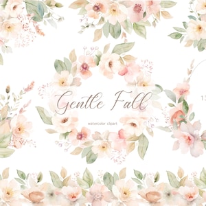 Acquerello Fall Clipart, bouquet autunnale dell'acquerello e clipart di ghirlande. Foglie autunnali, fiori neutri, autunno PNG, logo della carta di invito a nozze
