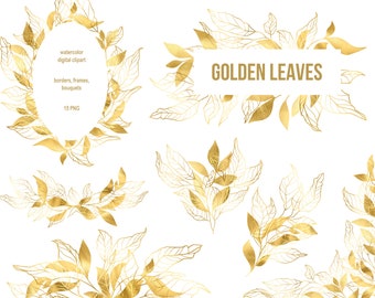 Gold glitter flowers clipart, golden floral bouquets, borders, golden leaves png, botanical  line art floral arrangements, wedding decor png