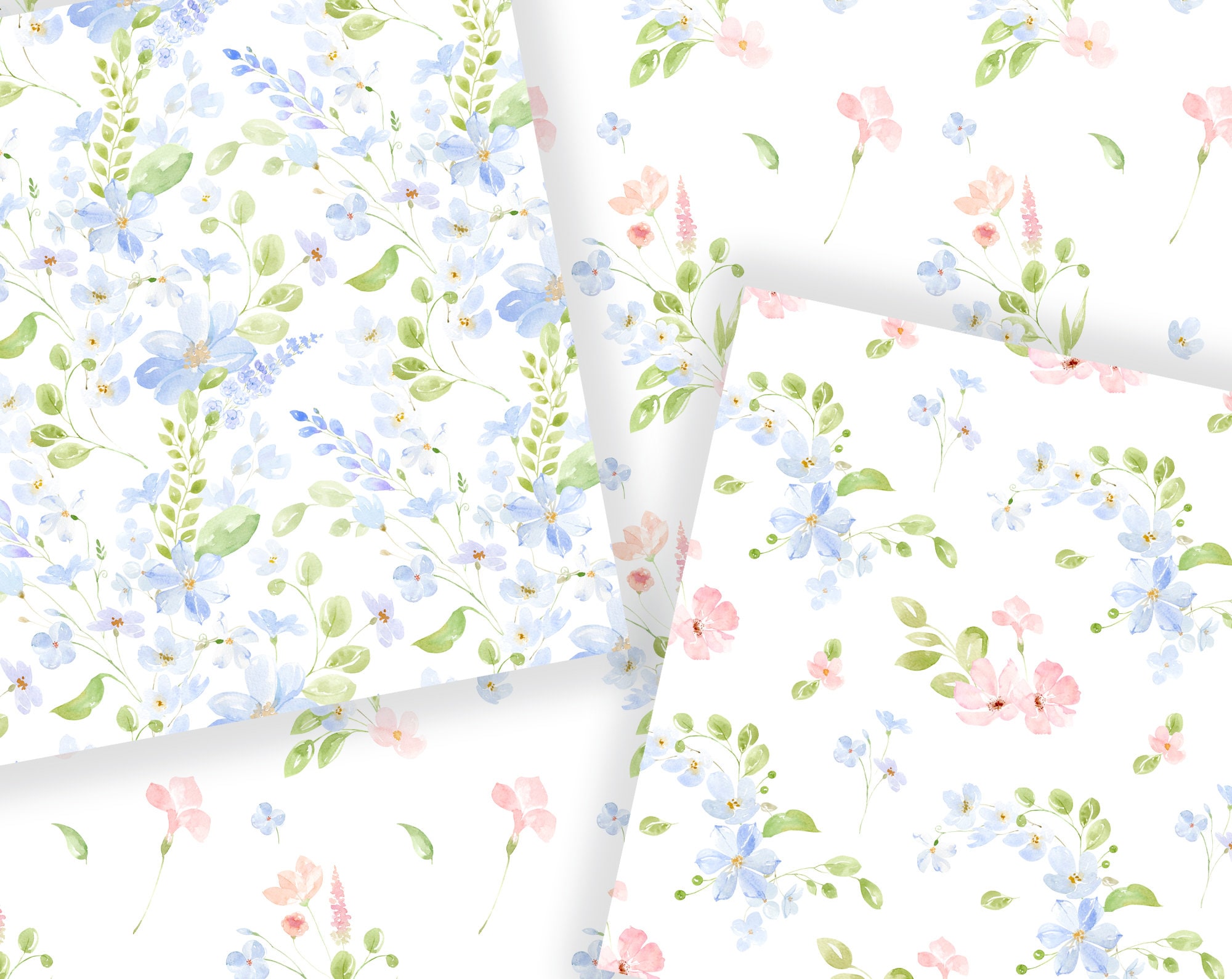 Watercolor Floral Seamless Pattern, Meadow Flowers Paper Set, Spring ...