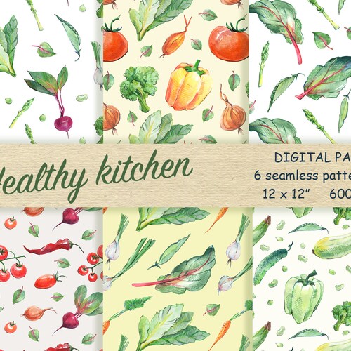 Vegetable Digital Paper Pack. Watercolor Vegetables Seamless Etsy