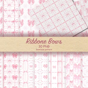 Pink Ribbon Bow Seamless Pattern, Coquette Bow Pattern, Nursery Background, Digital Scrapbooking Baby Shower Bow Pattern, Wedding Background