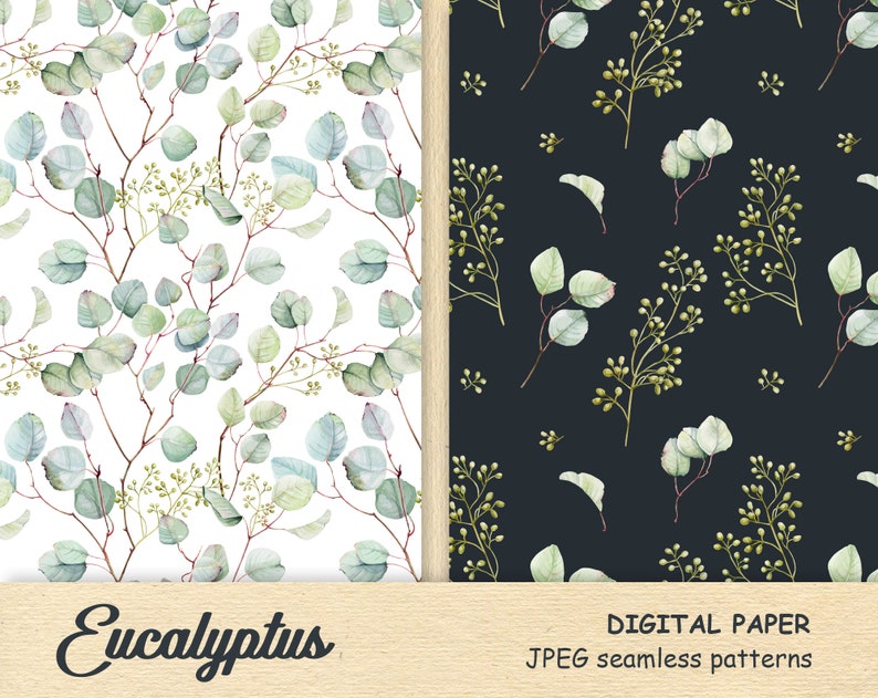 Watercolor Eucalyptus Digital Paper, Greenery Seamless Pattern, for ...