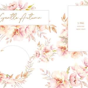Aquarell Herbst Blumen Clipart. Rosa und Blush Blumen. Herbst Hochzeit Clipart. Kränze Set für Hochzeit Invite Card. Aquarell Clipart PNG
