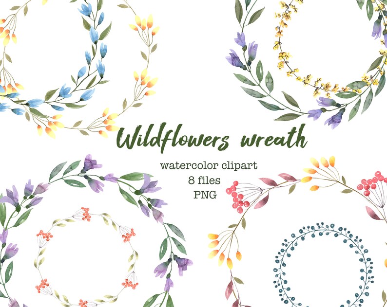 Wildflower Wreath Clipart. Meadow Flowers Wreaths. Spring Etsy