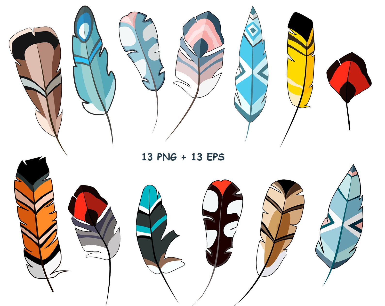 Digital Feather Clipart. Hand Painted Boho Feathers. Digital Etsy