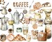 Watercolor Coffee drinks clipart. coffee pots and grinders clipart. Latte cold brew  Cappuccino, Croissant and Bakery Dessert clipart. 